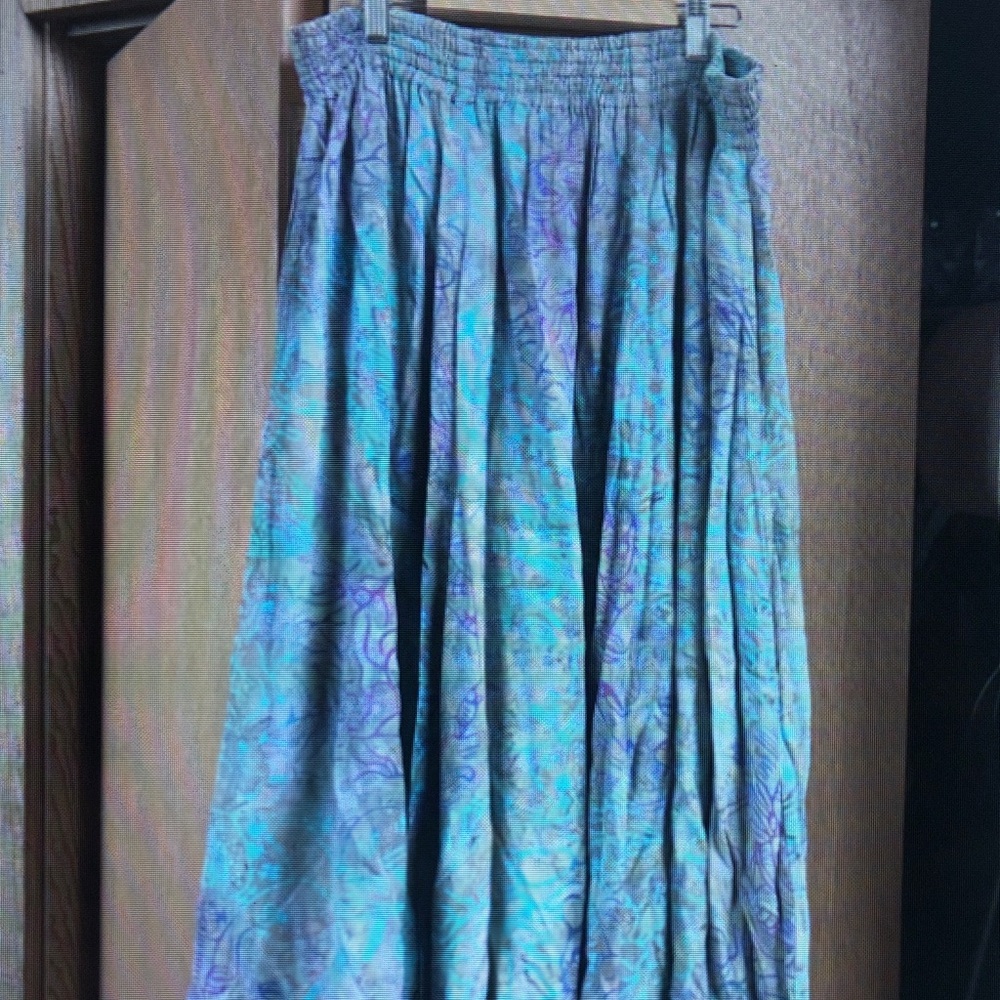Flowy Teal & Purple Printed Maxi Skirt